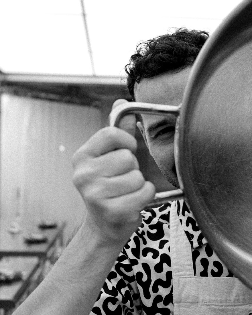 Behind the pan